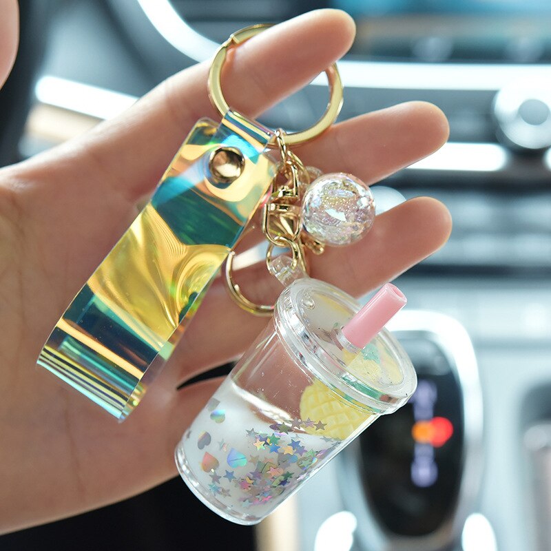 Liquid Sequin Strawberry Cup Keychain