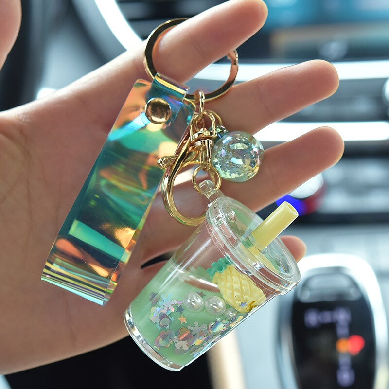 Liquid Sequin Strawberry Cup Keychain
