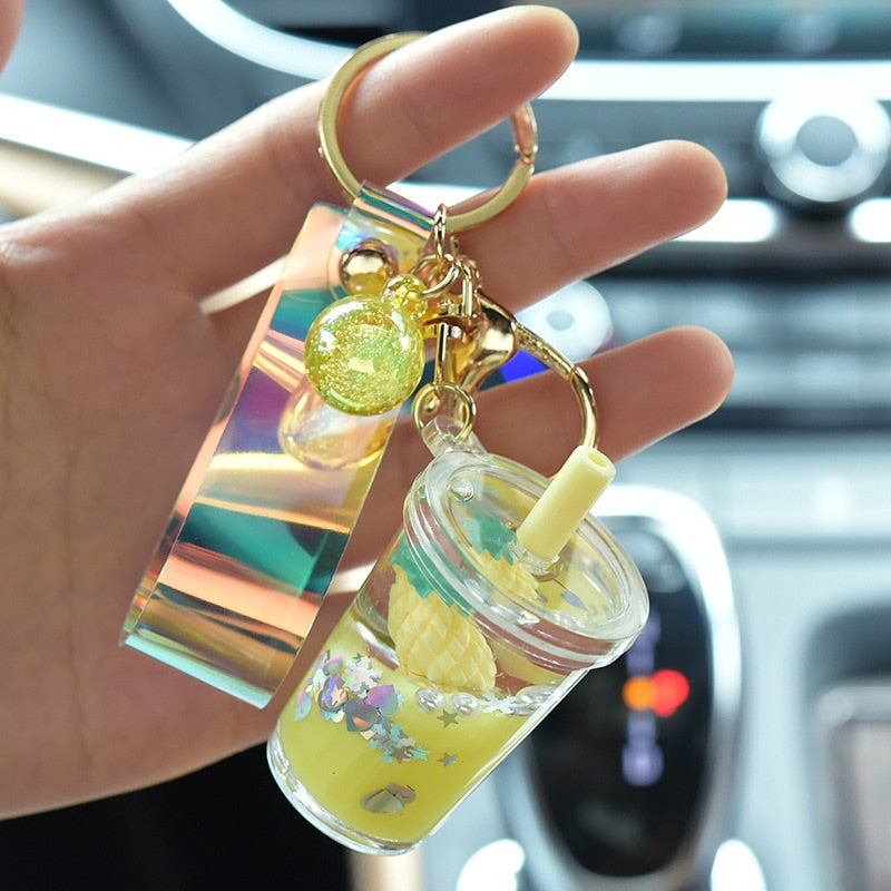 Liquid Sequin Strawberry Cup Keychain
