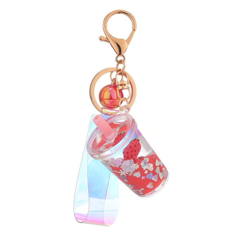 Liquid Sequin Strawberry Cup Keychain