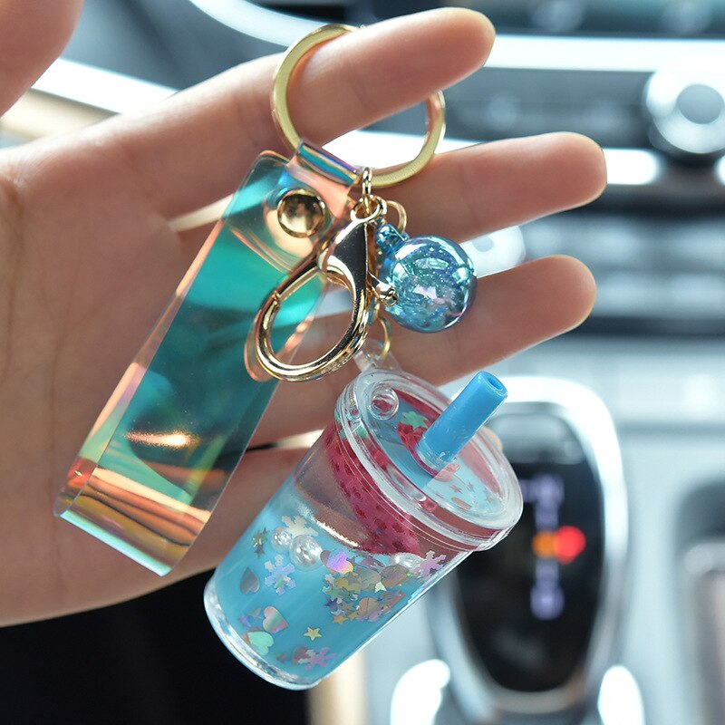 Liquid Sequin Strawberry Cup Keychain