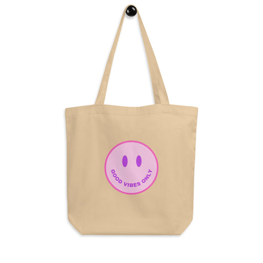 Good Vibes Only Pink Smiley Face Eco Tote Bag