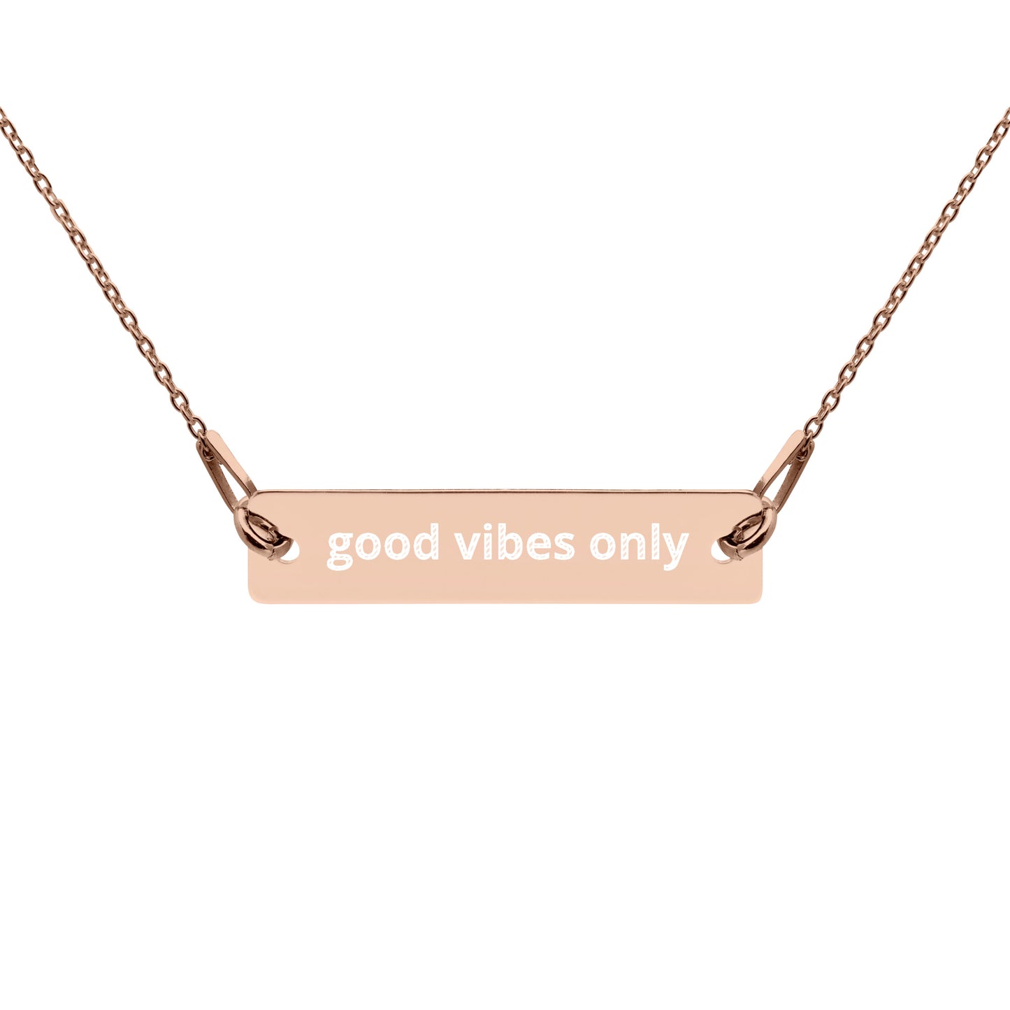 Good Vibes Only, Engraved Sterling Silver, Rose Gold, Bar Chain Dainty Minimalist Necklace