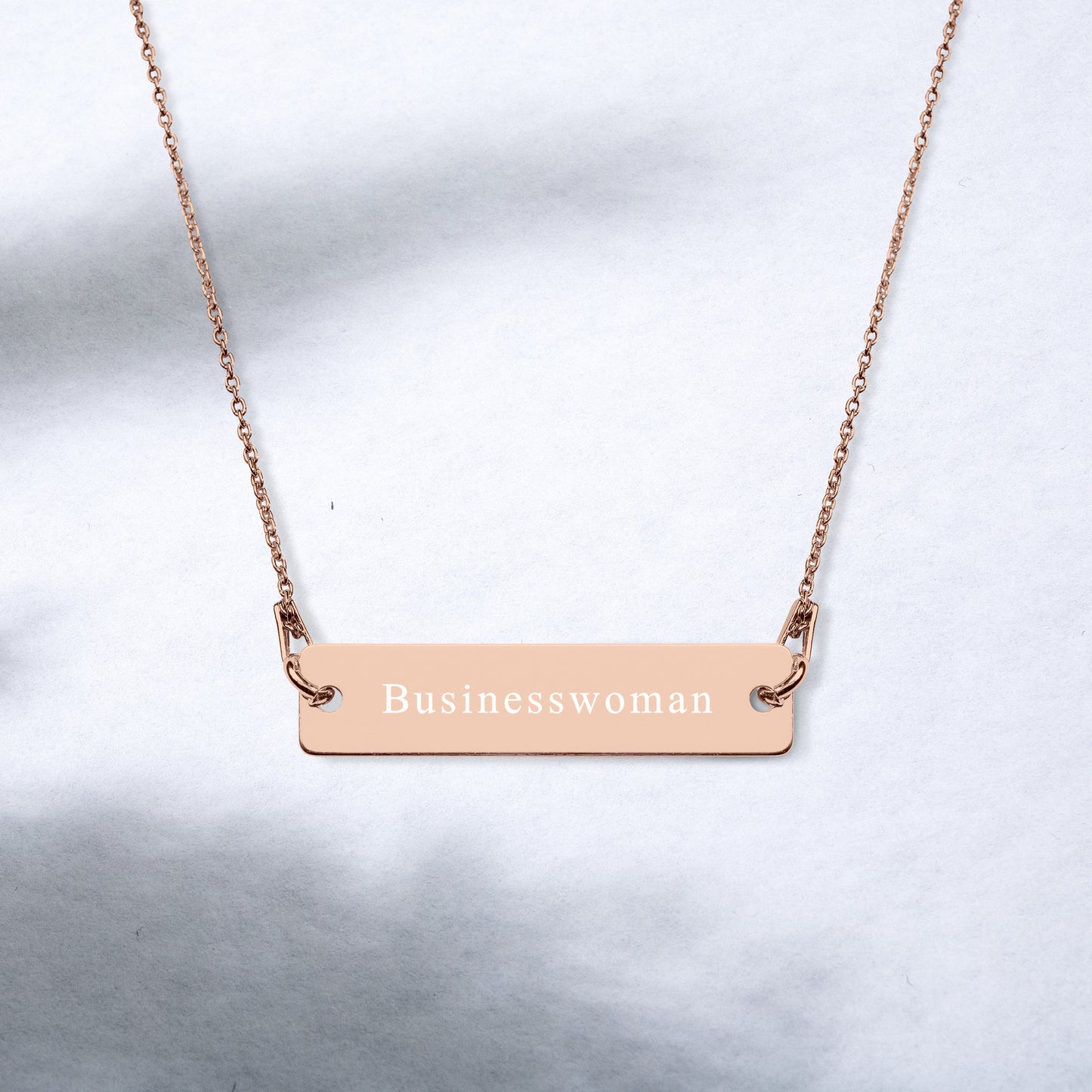 Businesswoman | Dainty Boss Lady, Rose Gold Engraved Sterling Silver Bar Chain Minimalist Necklace
