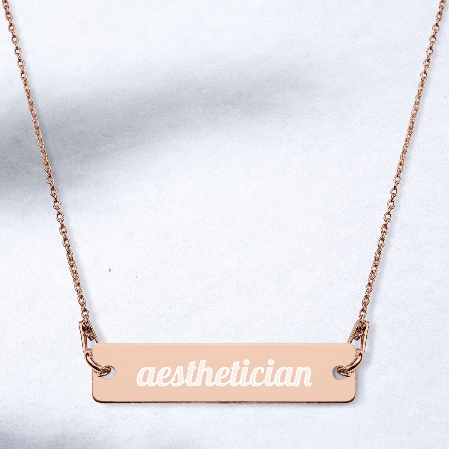 Aesthetician | Skincare Engraved Sterling Silver Bar Chain Minimalist, Trendy, Dainty Necklace