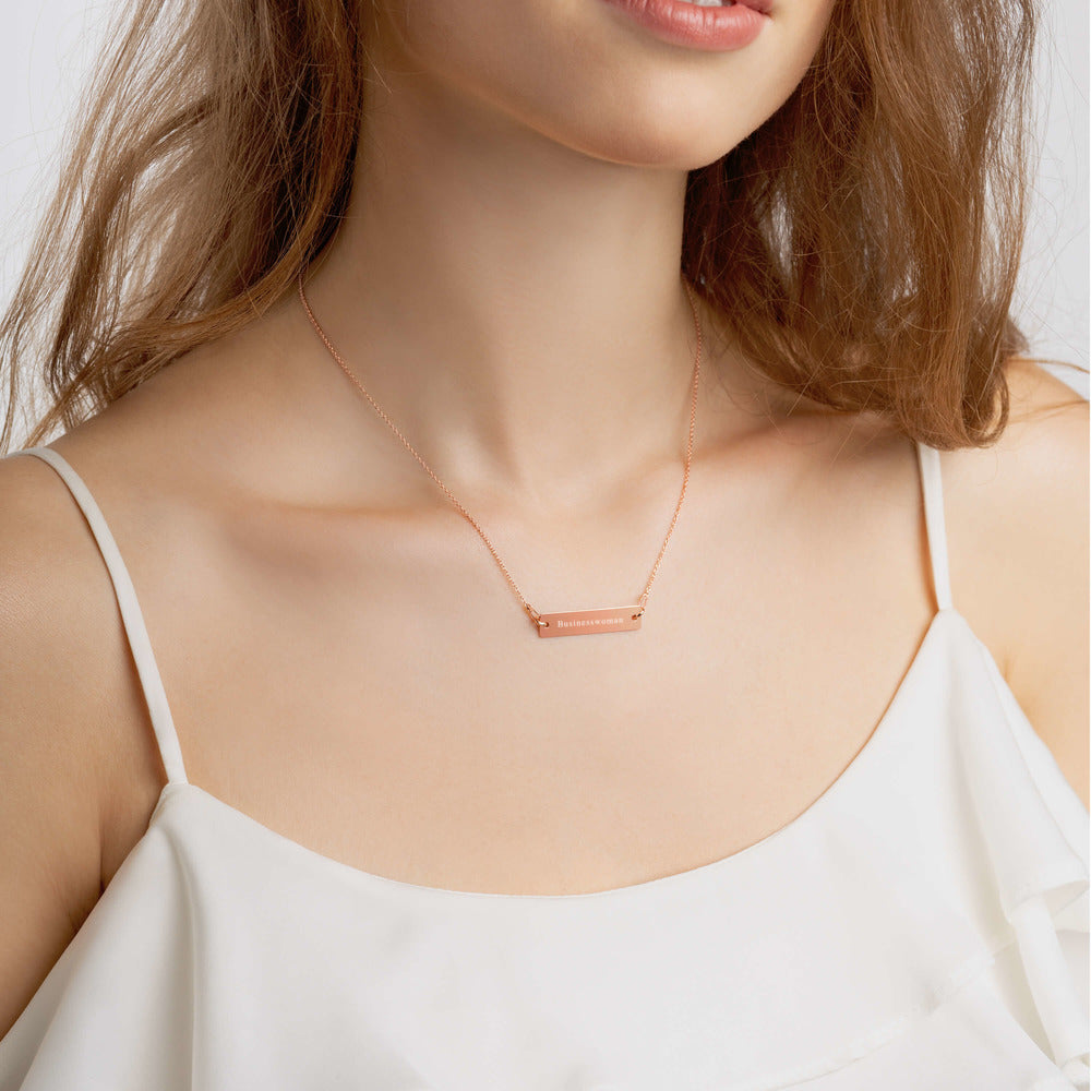 Businesswoman | Dainty Boss Lady, Rose Gold Engraved Sterling Silver Bar Chain Minimalist Necklace