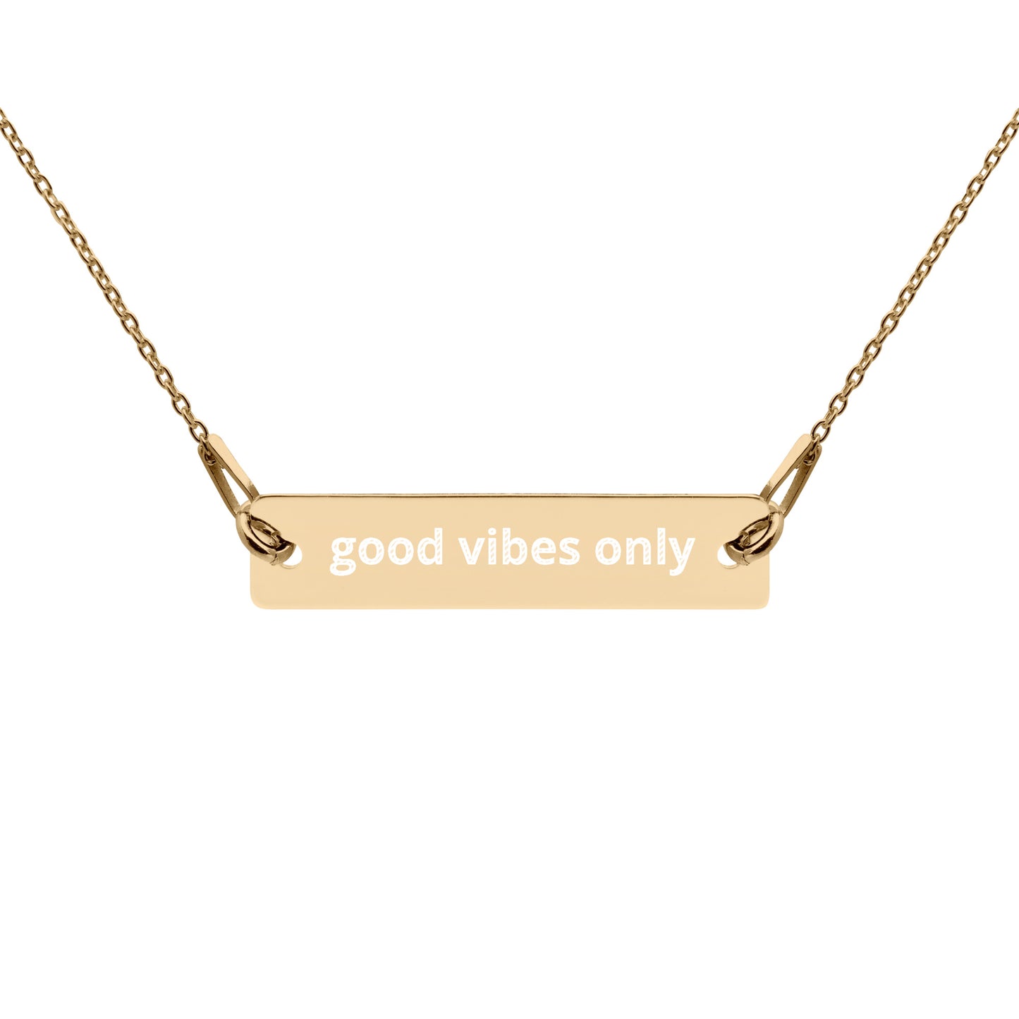 Good Vibes Only, Engraved Sterling Silver, Rose Gold, Bar Chain Dainty Minimalist Necklace