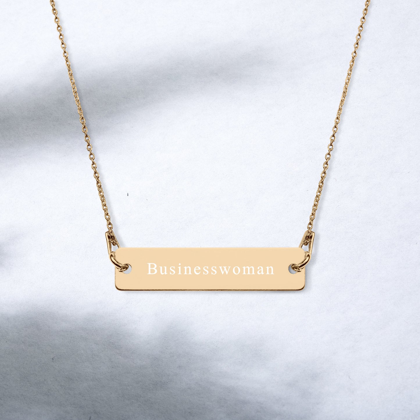 Businesswoman | Dainty Boss Lady, Rose Gold Engraved Sterling Silver Bar Chain Minimalist Necklace