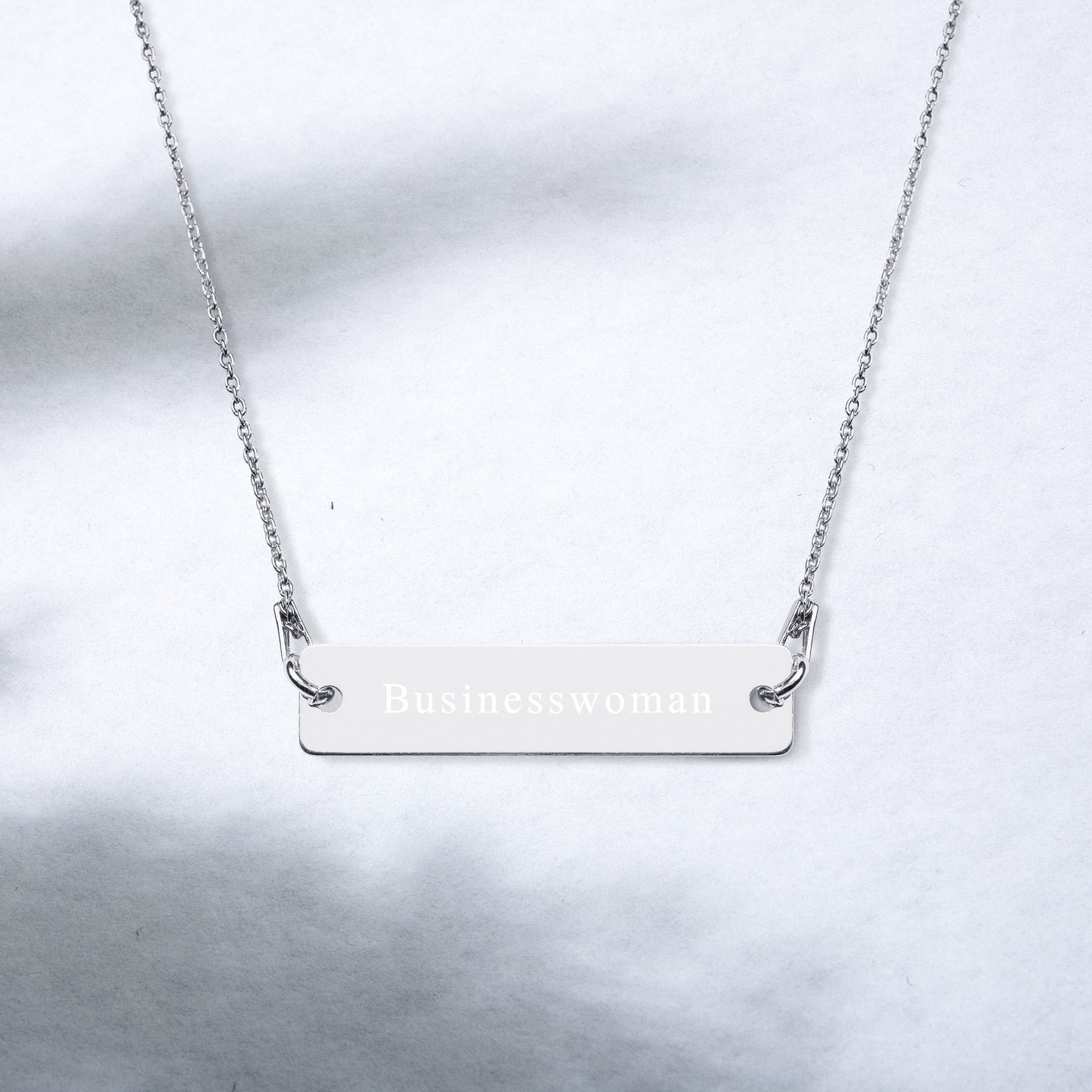 Businesswoman | Dainty Boss Lady, Rose Gold Engraved Sterling Silver Bar Chain Minimalist Necklace