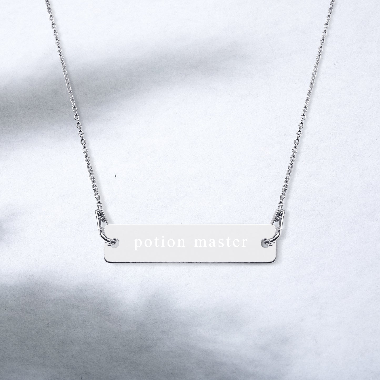 Potion Master | Pharmacist | Dainty Rose Gold, Engraved Sterling Silver Bar Chain Minimalist Necklace
