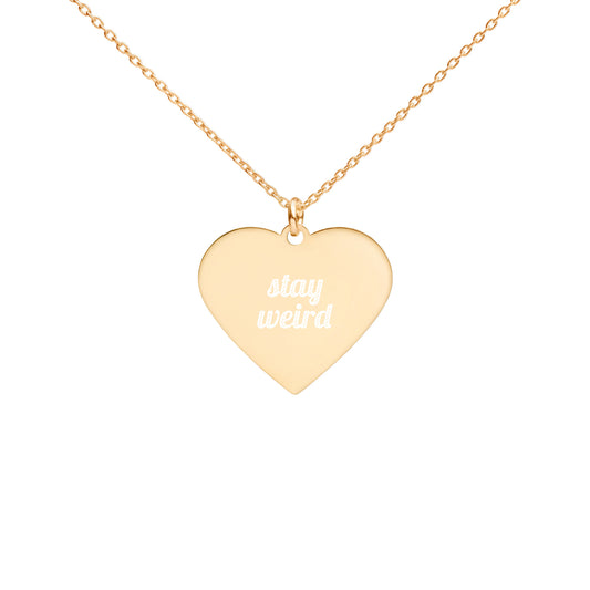 Stay Weird | Rose Gold, Engraved Sterling Silver Heart Dainty, Minimalist Necklace