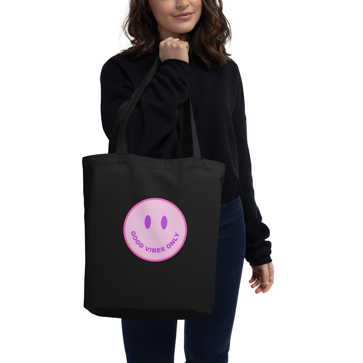 Good Vibes Only Pink Smiley Face Eco Tote Bag
