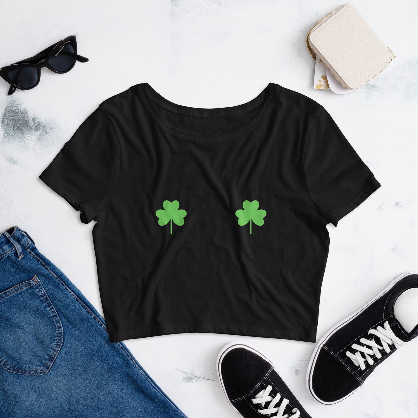 Shamrock St. Patricks Day | Funny Shamrock Boobs Women’s Crop Top