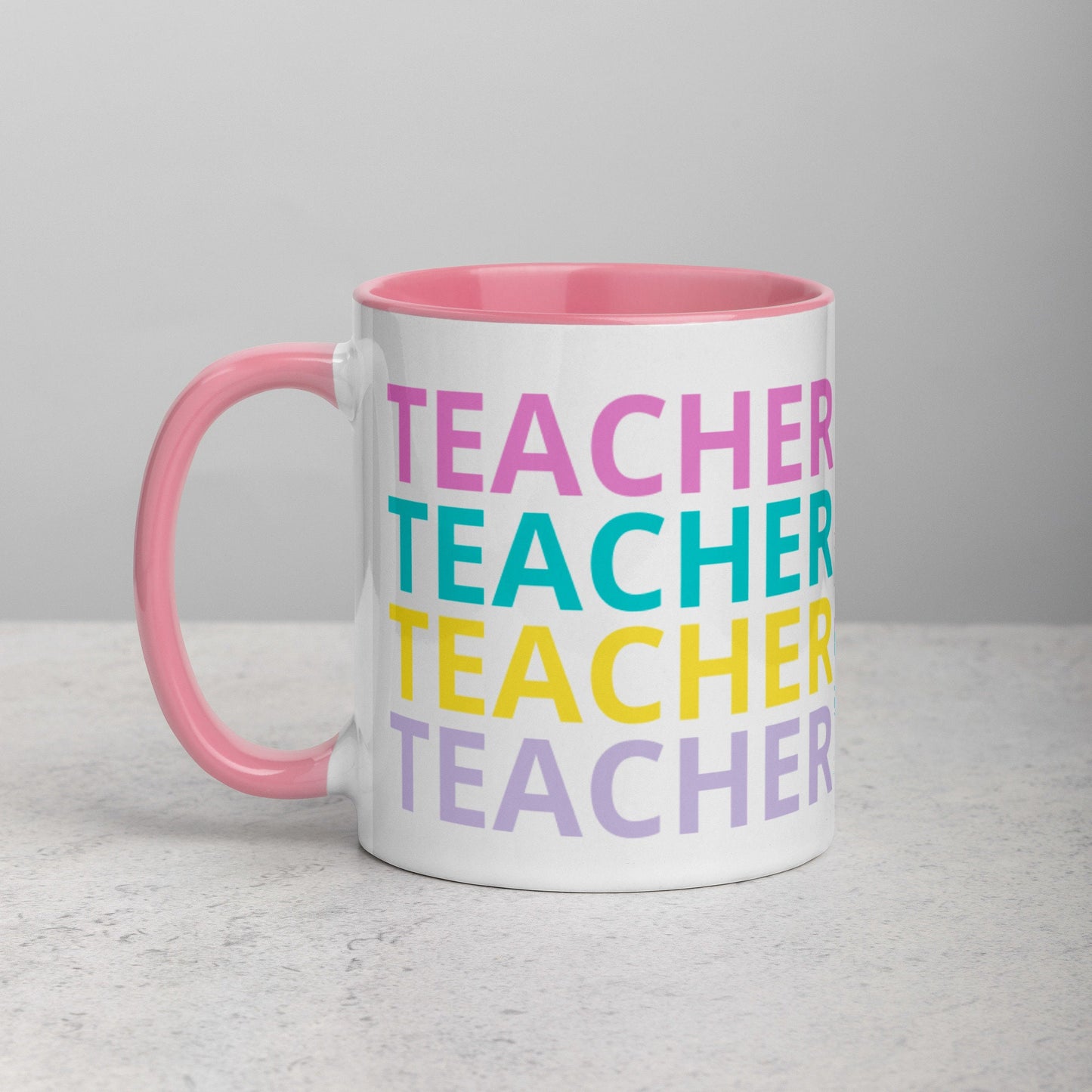 Teacher, Colorful Funky Letters Mug with Color Inside