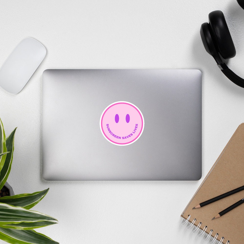 Sunscreen Saves Lives Smiley Face Stickers, Sunscreen, Dermatology, Aesthetician, SPF, Skincare, Wear SPF Bubble-Free Stickers