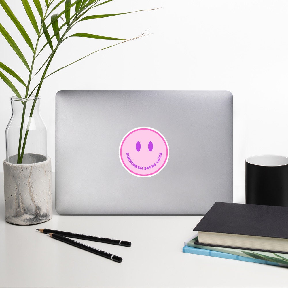 Sunscreen Saves Lives Smiley Face Stickers, Sunscreen, Dermatology, Aesthetician, SPF, Skincare, Wear SPF Bubble-Free Stickers