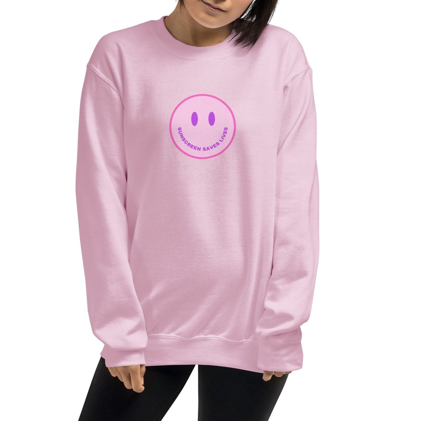 Sunscreen Saves Lives Smiley Face Crewneck, SPF, Skincare, Dermatology, Aesthetician Unisex Sweatshirt