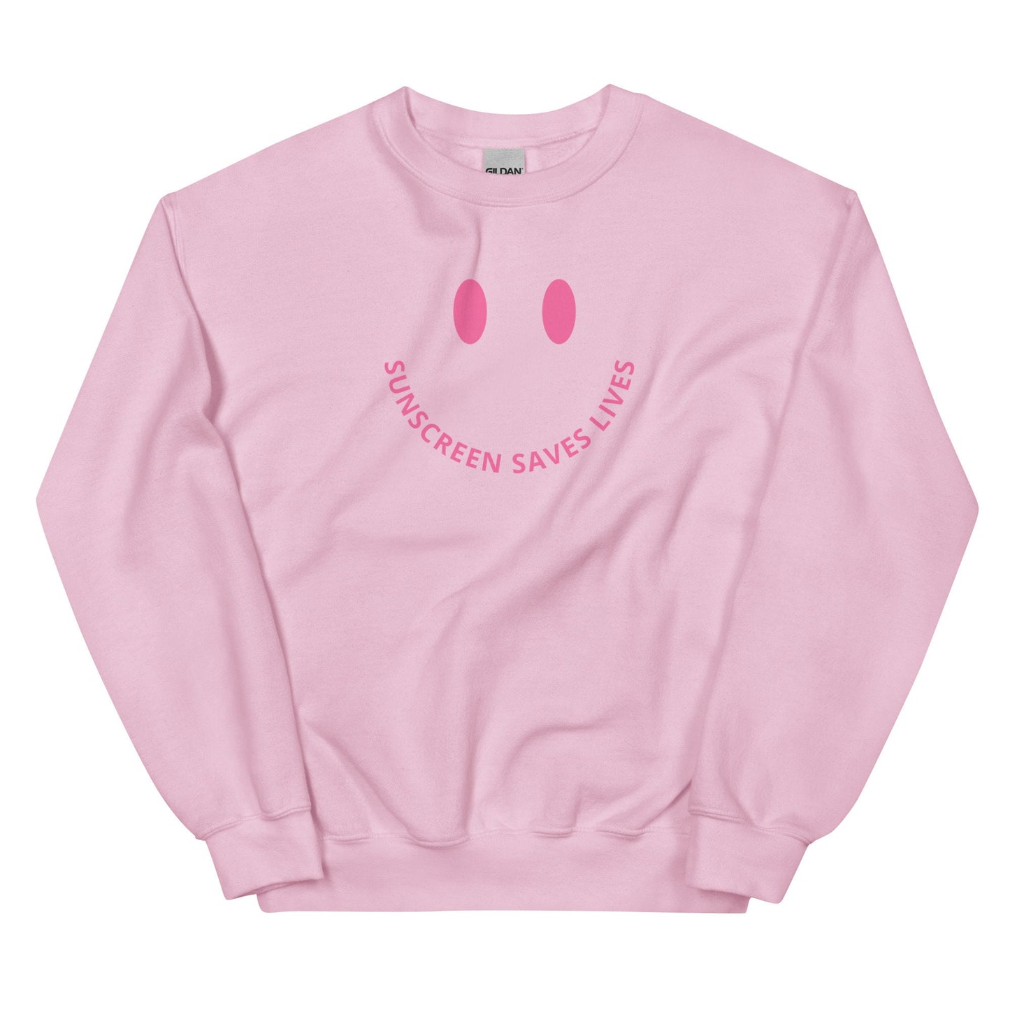Sunscreen Saves Lives Smiley Face Crewneck, Pink Unisex Sweatshirt