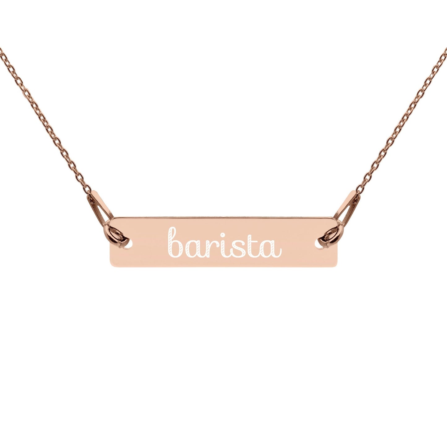 Barista Engraved Silver Bar Chain Necklace, Coffee Lover