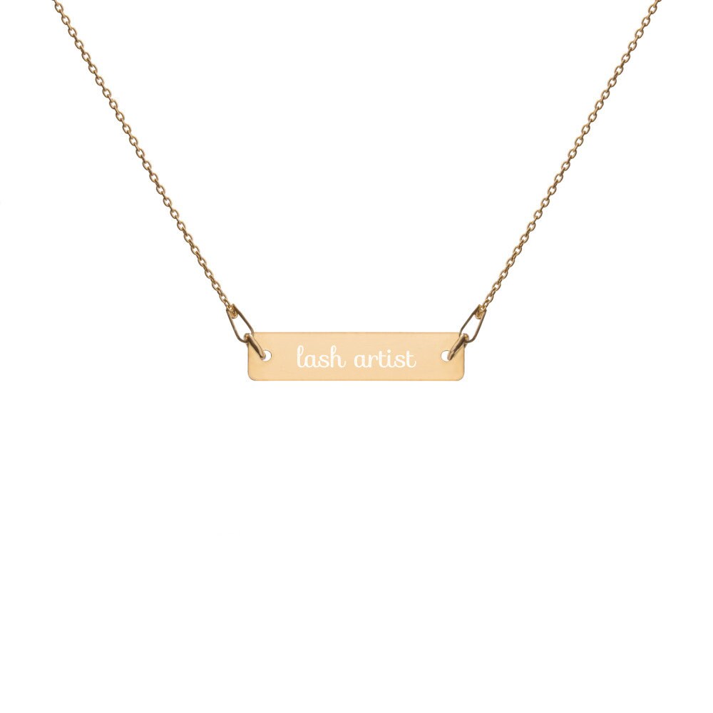 Lash Artist Engraved Silver Bar Chain Necklace, Lash Technician