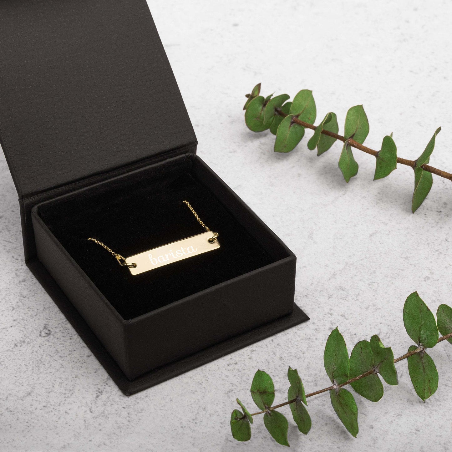 Barista Engraved Silver Bar Chain Necklace, Coffee Lover