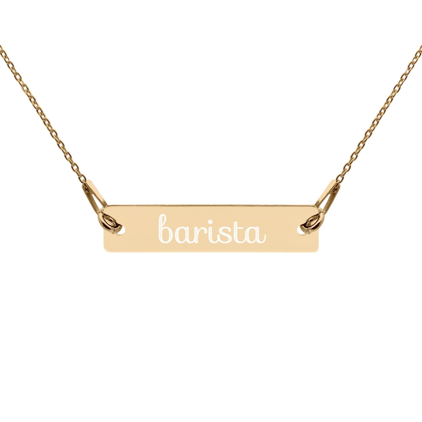 Barista Engraved Silver Bar Chain Necklace, Coffee Lover