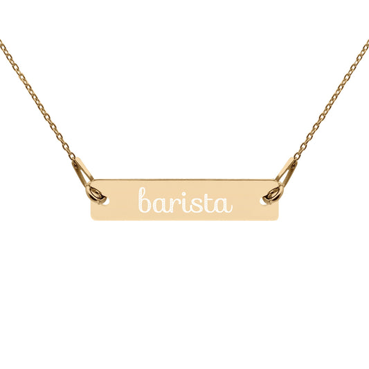 Barista Engraved Silver Bar Chain Necklace, Coffee Lover