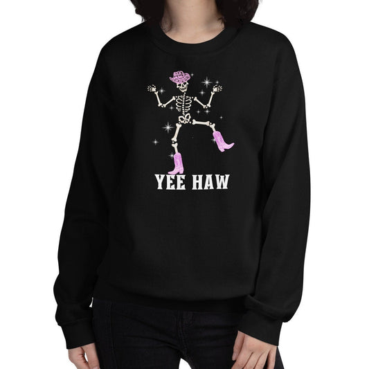 Glam Skeleton Cowgirl Yee Haw Sparkle Unisex Crewneck Sweatshirt