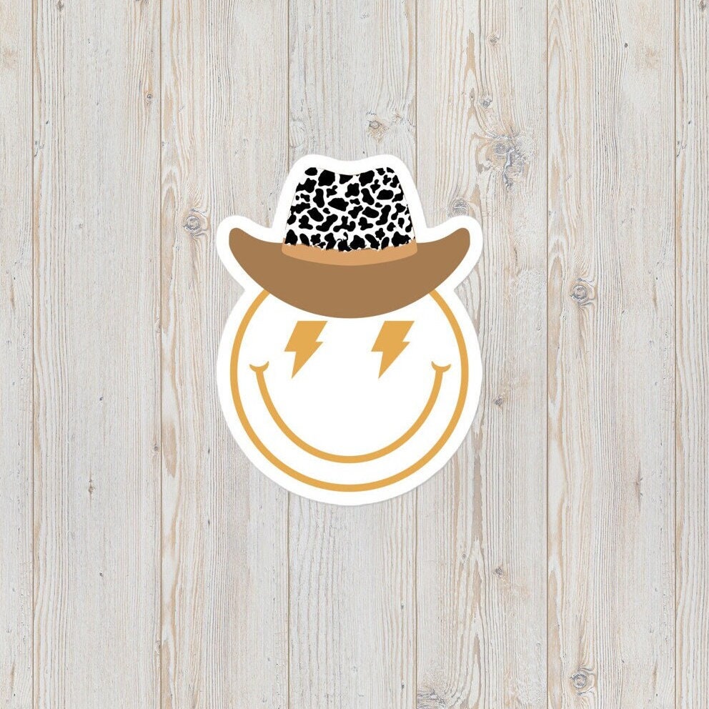 Cowgirl Country Smiley Face Cow Print Hat Lightning Bolt Bubble-Free Stickers