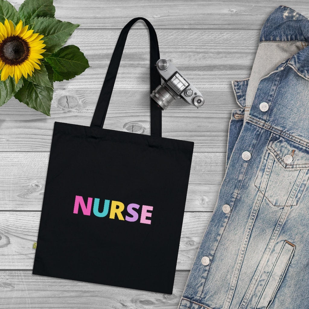 Nurse Organic Cotton Tote Bag Colorful Letters