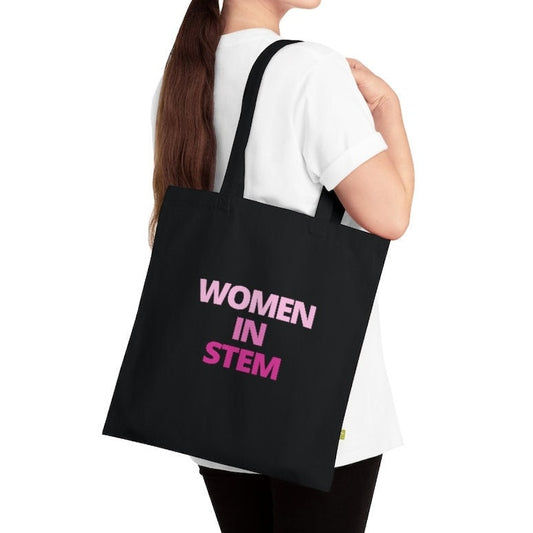Women In STEM Pink Ombre Organic Black Cotton Tote Bag
