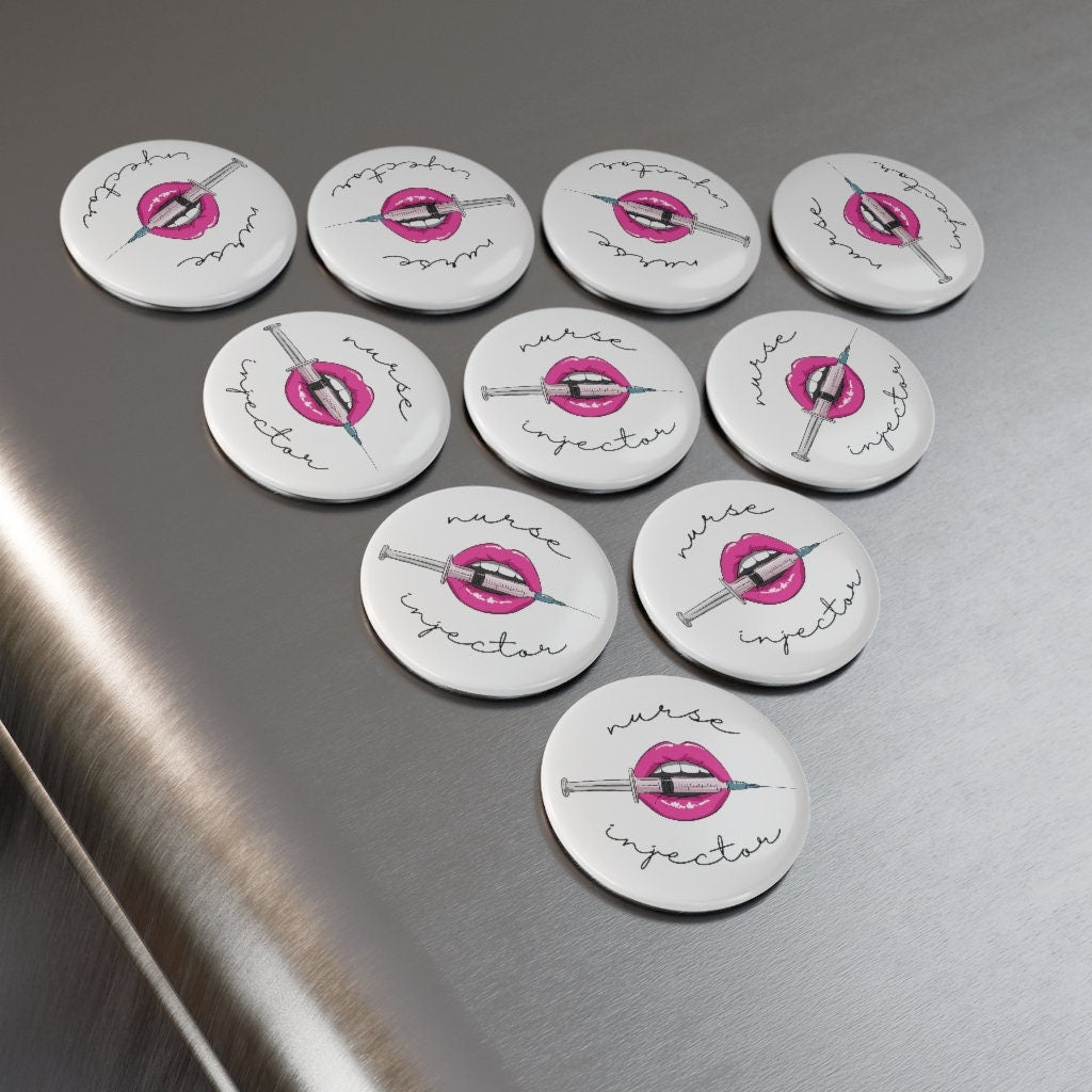 Nurse Injector Syringe Lips Button Magnet, Round (1 & 10 pcs)