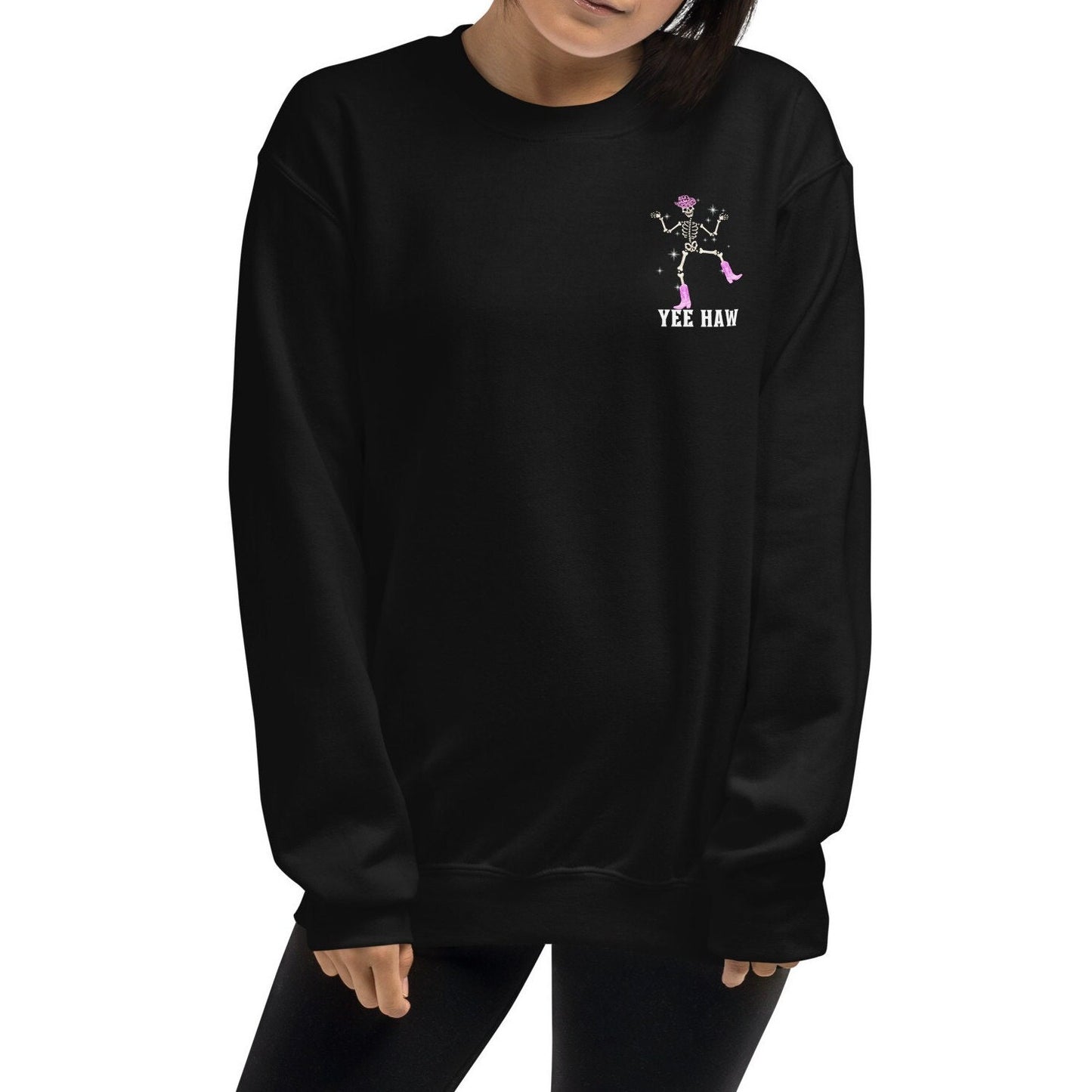 Yee Haw Sparkly Skeleton Cowgirl Unisex Crewneck Sweatshirt