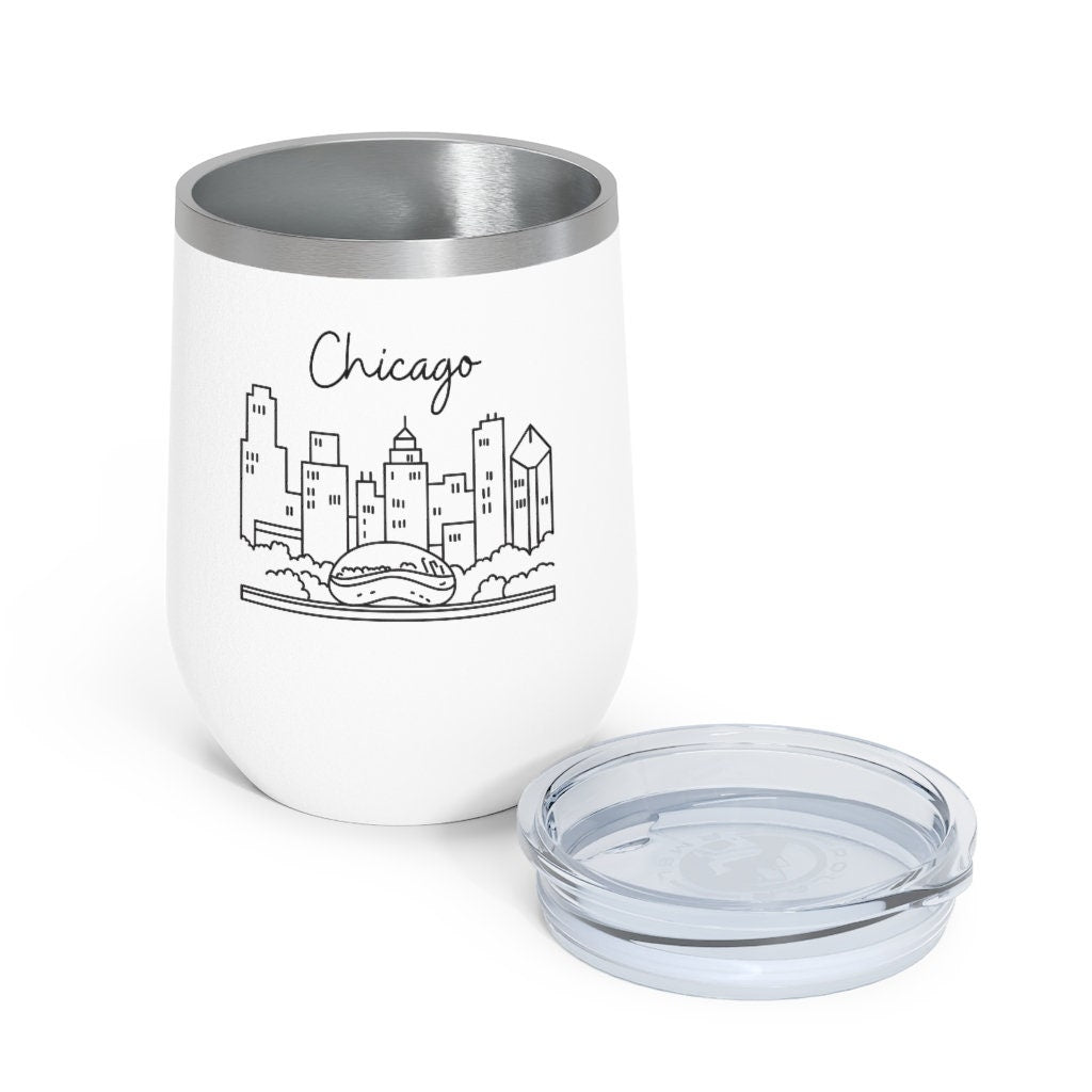 Chicago City Skyline, The Bean 12oz Insulated Wine Tumbler