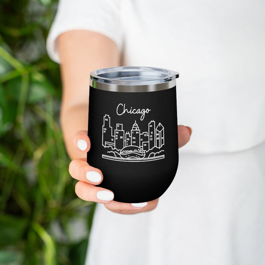 Chicago City Skyline, The Bean 12oz Insulated Wine Tumbler