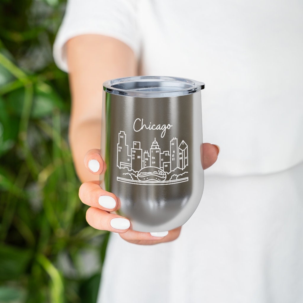 Chicago City Skyline, The Bean 12oz Insulated Wine Tumbler