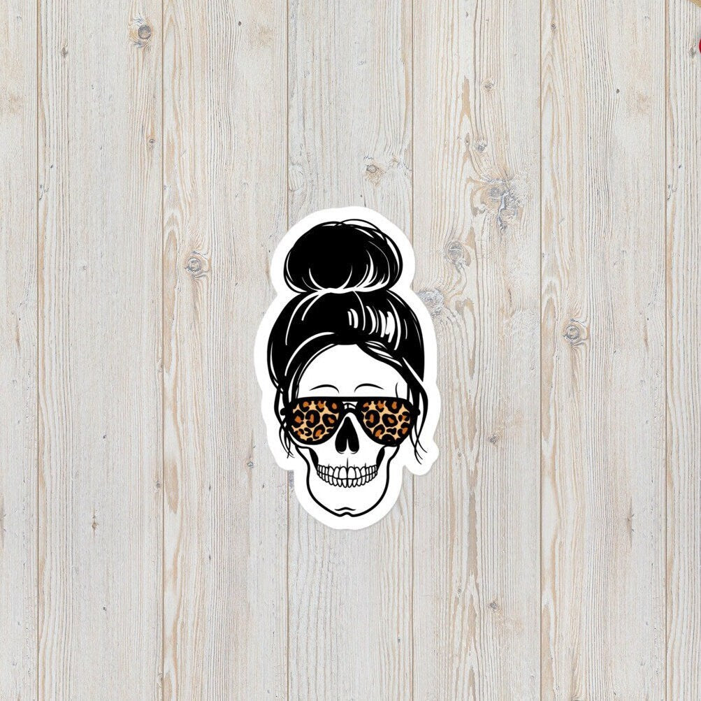 Messy Bun Smiley Skeleton Leopard Print Sunglasses Bubble-Free Stickers