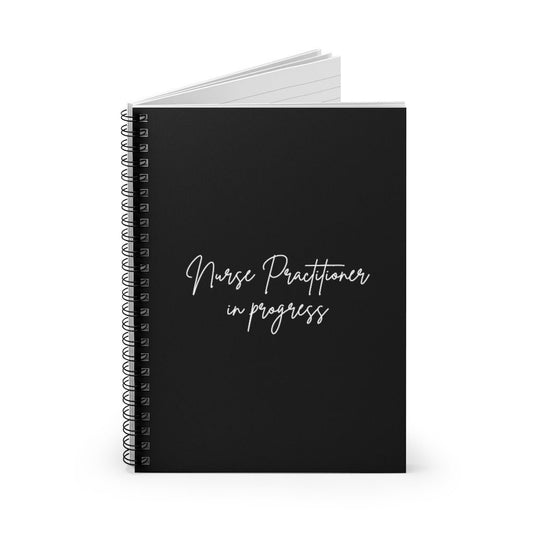 Nurse Practitioner In Progress Black Minimalist Spiral Notebook - Ruled Line