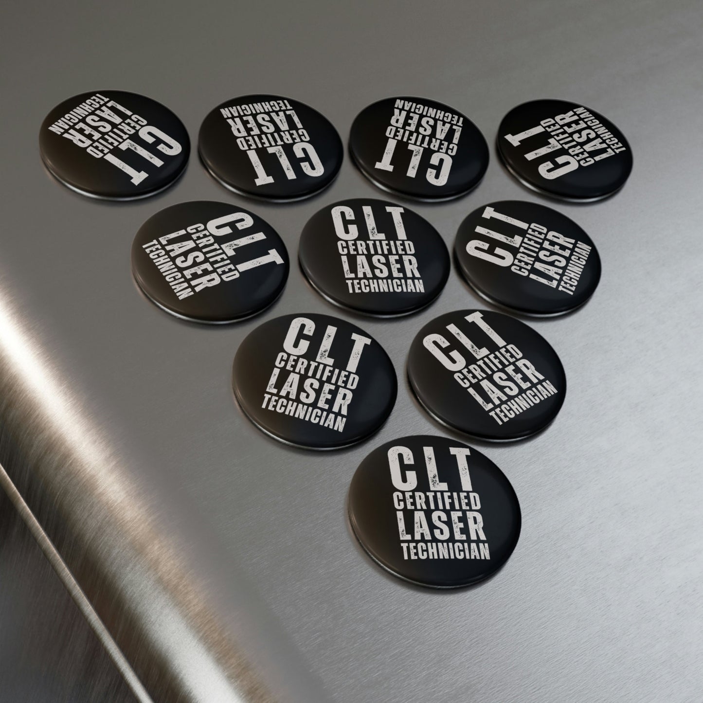 CLT, Certified Laser Technician, Aesthetician, Button Magnet, Round (1 & 10 pcs)