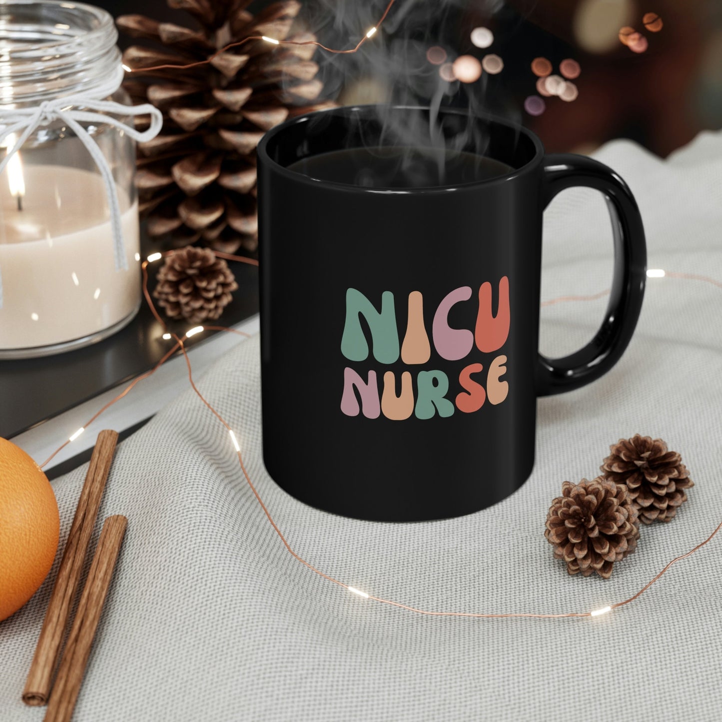 NICU Nurse, Colorful Neonatal Intensive Care 11oz Black Mug