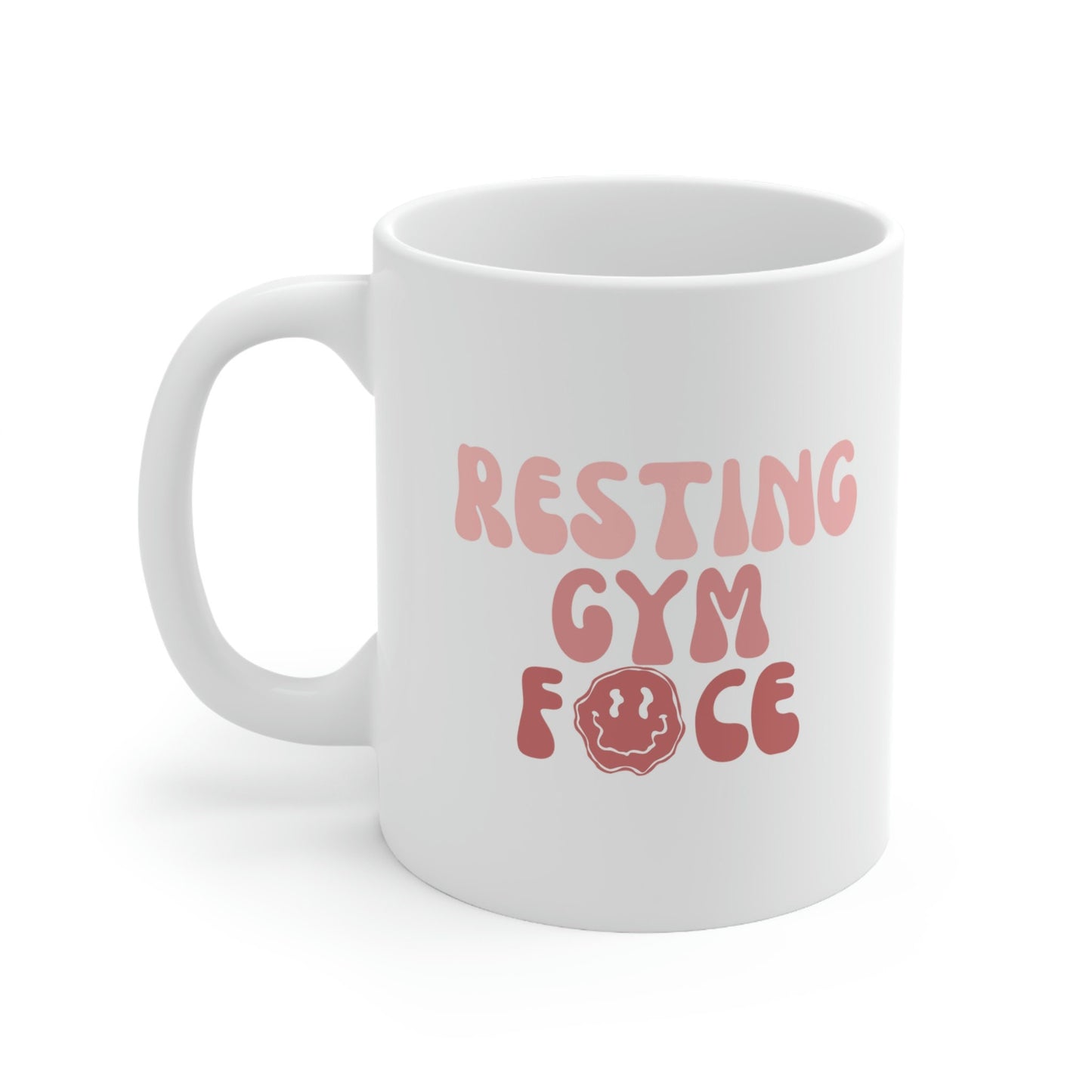 Resting Gym Face Funky Smiley Face Pink Ombre, Fitness Ceramic Mug 11oz