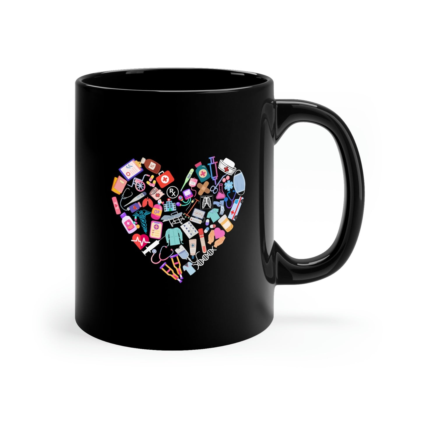 Medical Heart, Nurse, Doctor, Healthcare Black 11oz Black Mug