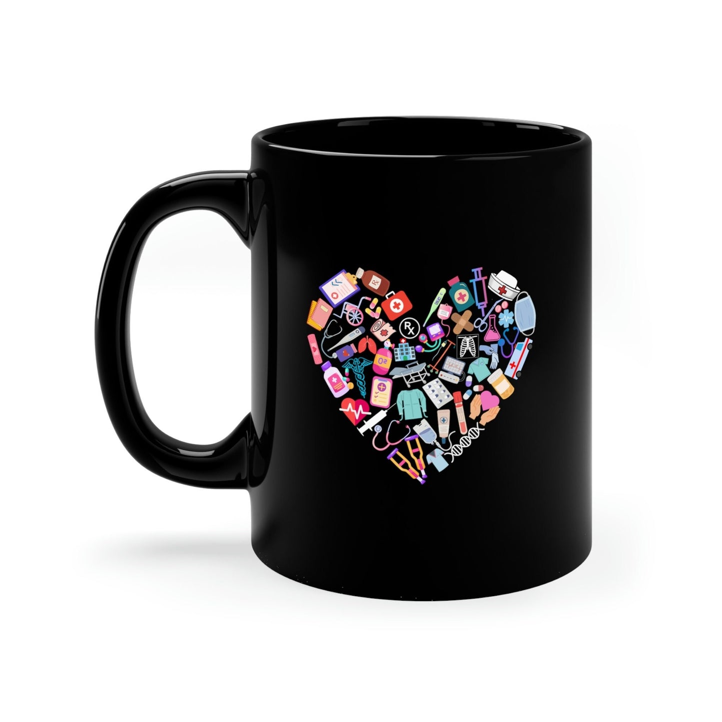 Medical Heart, Nurse, Doctor, Healthcare Black 11oz Black Mug