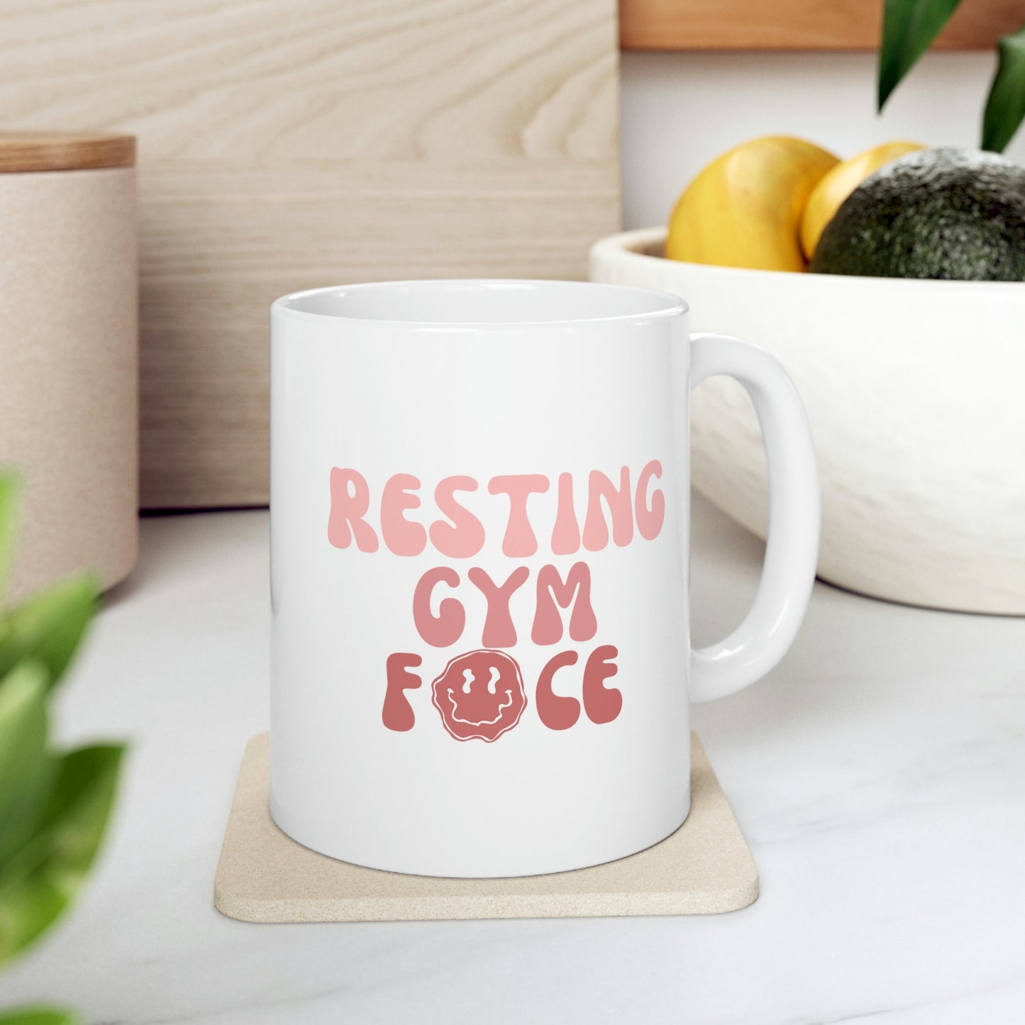 Resting Gym Face Funky Smiley Face Pink Ombre, Fitness Ceramic Mug 11oz