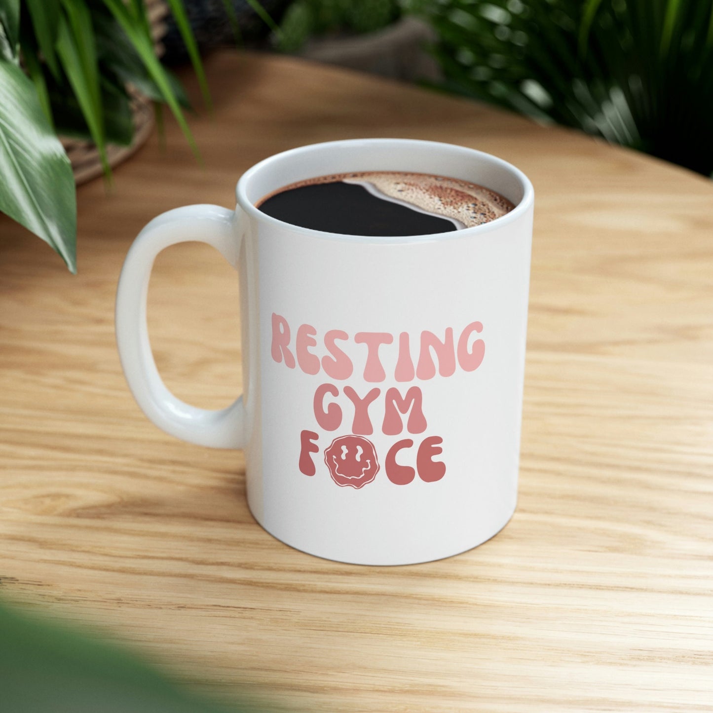 Resting Gym Face Funky Smiley Face Pink Ombre, Fitness Ceramic Mug 11oz
