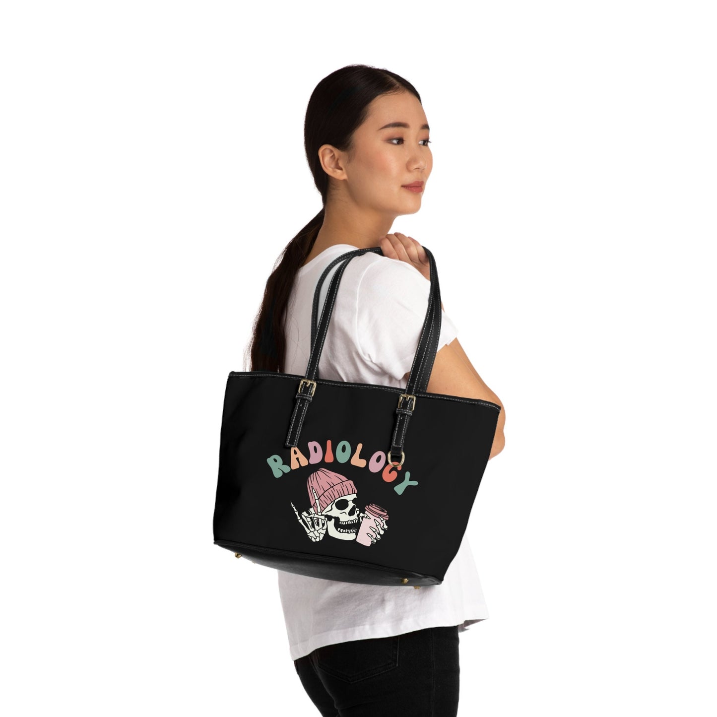 Radiology, Radiologist, Cute Skeleton, PU Leather Shoulder Work Bag