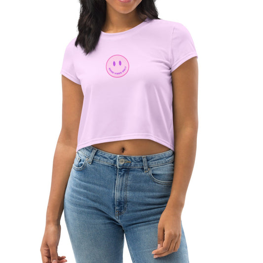 Good Vibes Only Smiley Face Pink Crop Top