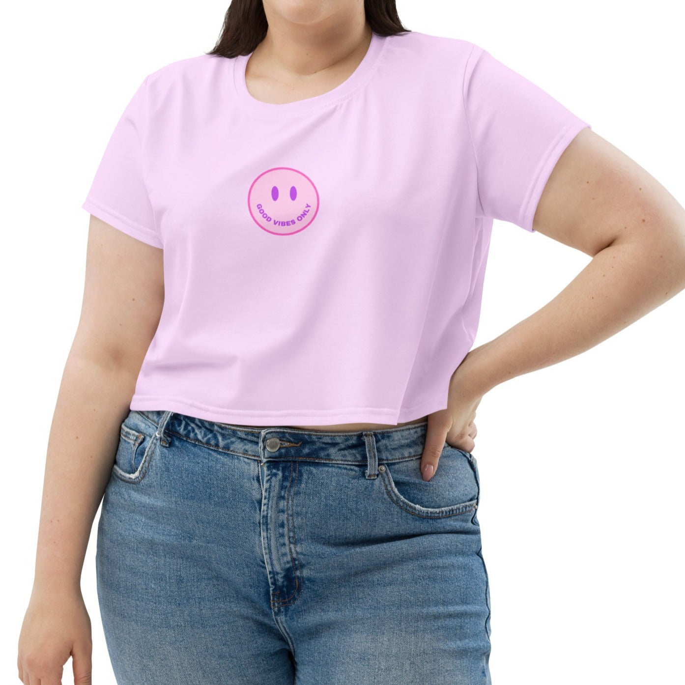 Good Vibes Only Smiley Face Pink Crop Top