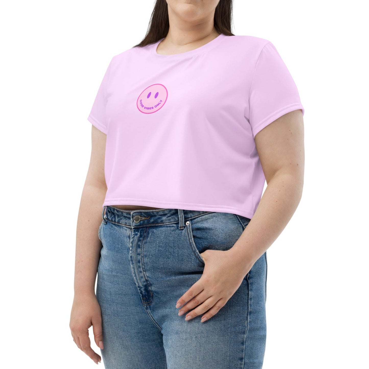 Good Vibes Only Smiley Face Pink Crop Top