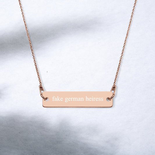 Fake German Heiress | Ann Delvey, Engraved Rose Gold, Sterling Silver, Bar Chain Minimalist Necklace